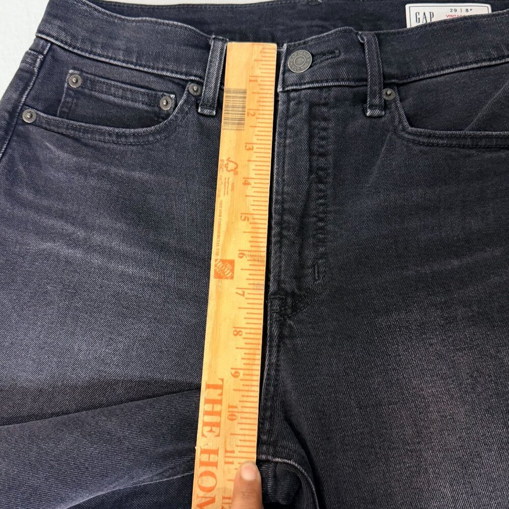 Gap Vintage Slim High Rise Black Denim Jeans Frayed Hem Womens Size 29 Petite - Picture 8 of 13